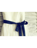 Ivory Cotton Eyelet Lace Flower Girl Dress With Navy Blue Sash